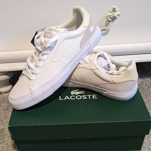 Lacoste L006 2003 Leather Sneaker- 9.5 W, 7.5 M, White/Beige